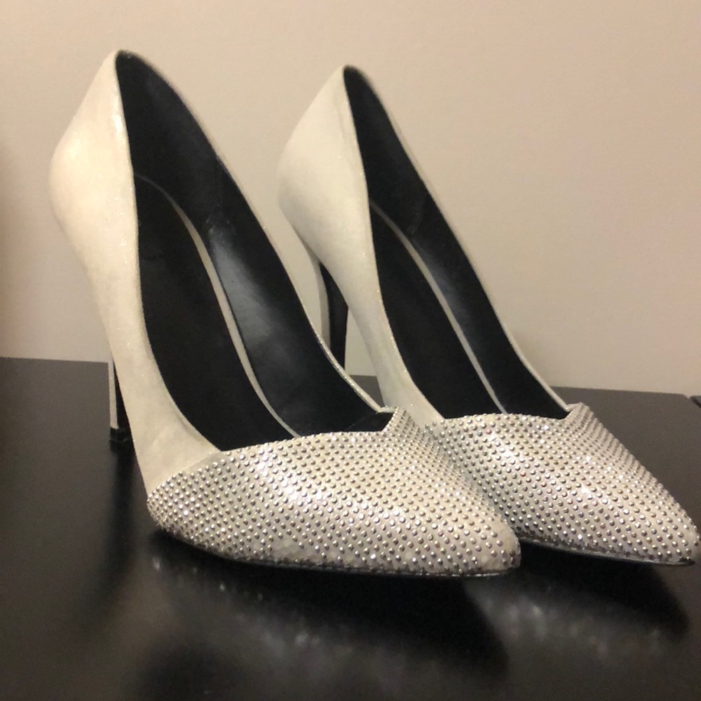 Silver embellished heels